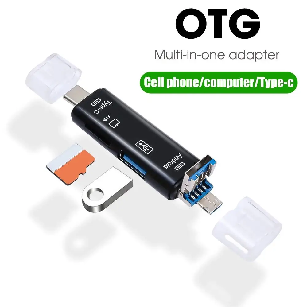 Nowy czytnik kart pamięci 5 w 1 USB 2.0 Typ C USB Micro USB SD TF do komputerów z Androidem, stacji dokującej, adapter OTG Typ C