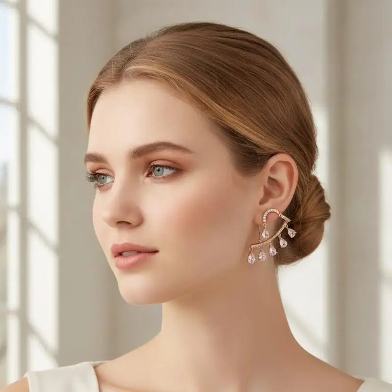 Crystal Water Drop Ear Cuff Earrings Vintage Rhinestone Non-Pierced Elegant for Women Wedding Guest Dress Matching Jewelry