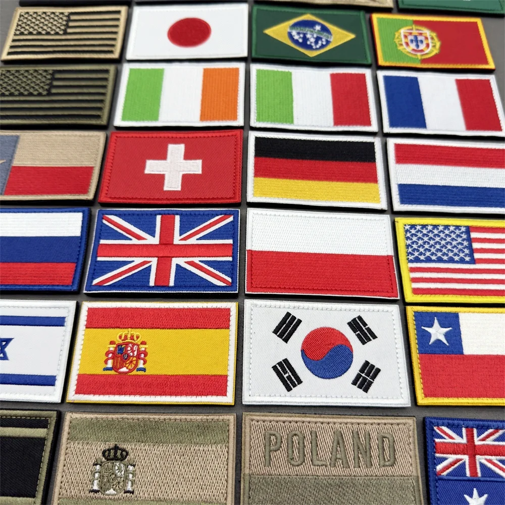 Flags Patches Poland Spain Mexico Germany Embroidered Patch Military Armband Tactical Badges With Hook&Loop For Backpack Cap