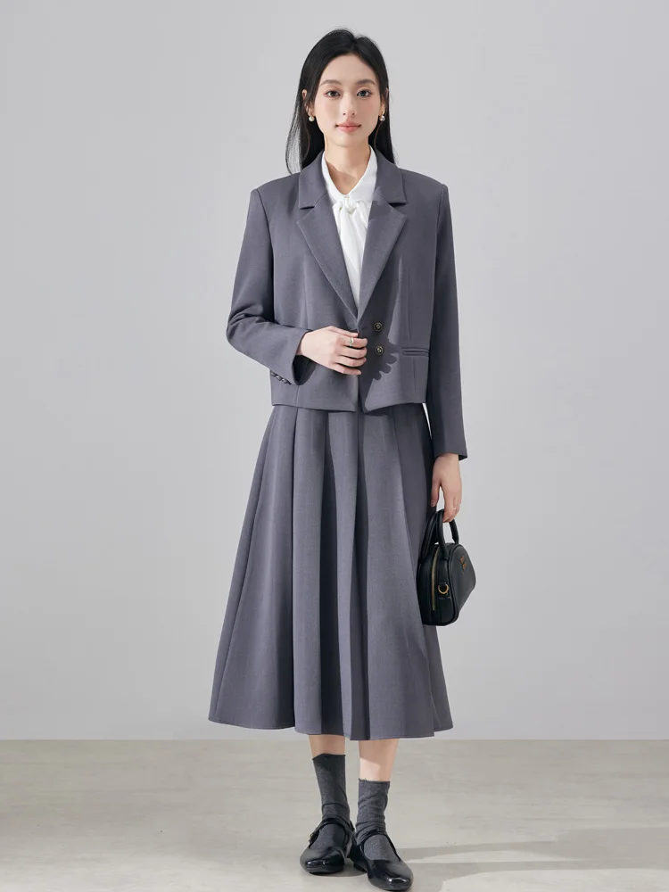 Women's Professional Suit Set Commute Work Interview Clothing Straight Leg Button Pocket Polyester Fiber Long Sleeve Pure Color
