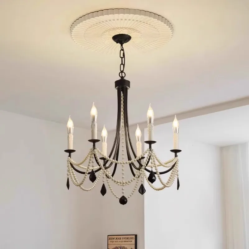 

French medieval living room chandelier American retro Japanese crystal dining room cloakroom master bedroom room candle lamp