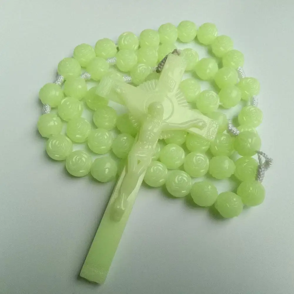 1 Piece Set of 16MM Oversized Luminous Cross Rose Prayer Bead Necklace, Church Decoration Prayer Bead Pendant