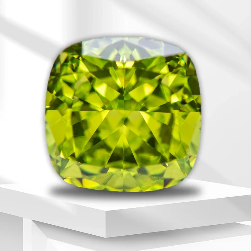 

Wholesale 4k Crushed Ice Cut Cubic Zirconia Stone Apple Green Color Cushion Shape Synthetic Gemstone 5A Lab CZ Stones for Charms