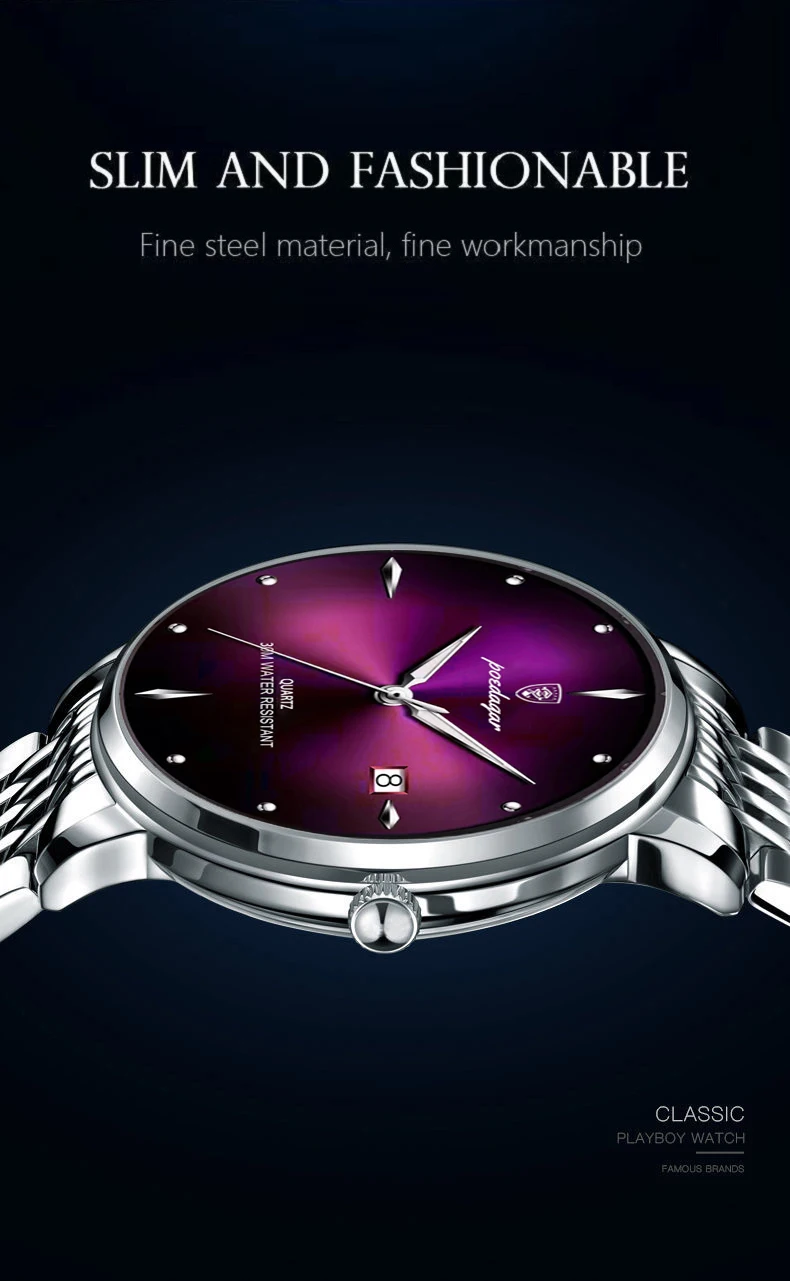 POEDAGAR Luxus Sport Männer Uhr Wasserdicht Leucht Edelstahl Datum Armbanduhr Für Mann Quarzuhr Business herren Uhren – Detail 11