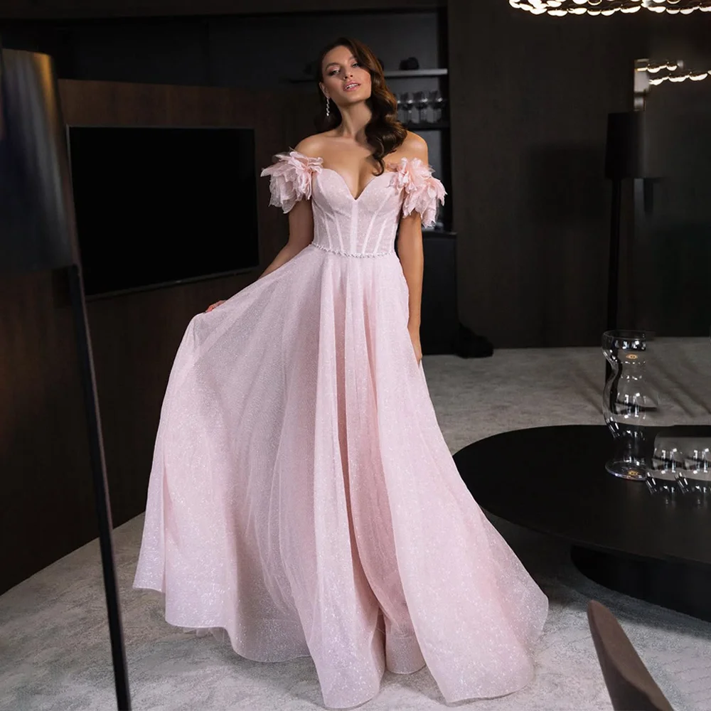 Charming Sweetheart A-Line Wedding Gown with Glitter Flowers And Sleeves Custom Made 2026 Rode De Morrie