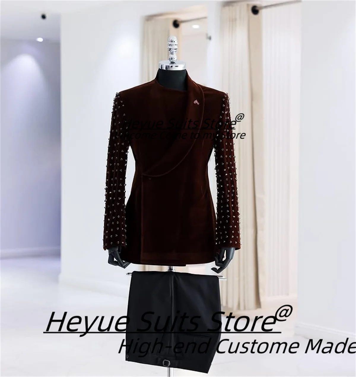 

Elegant Velvet Men Suits Customized Luxuly Slim Fit Shawl Lapel Groom Prom Tuxedos Male Party Blazers 2Pieces Sets Costume Homme