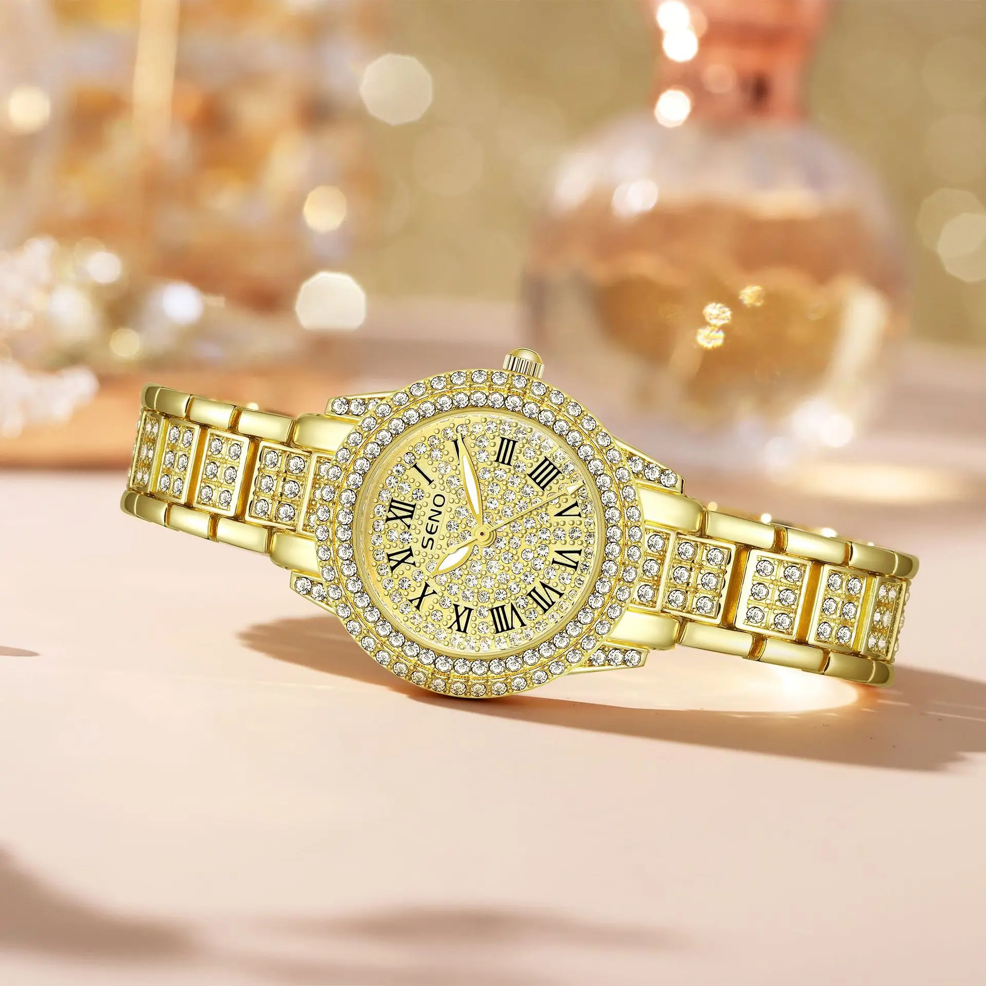 Orologio da donna al quarzo con diamanti stellati alla moda europea e americana, cinturino in acciaio, orologio da donna con temperamento luminoso impermeabile