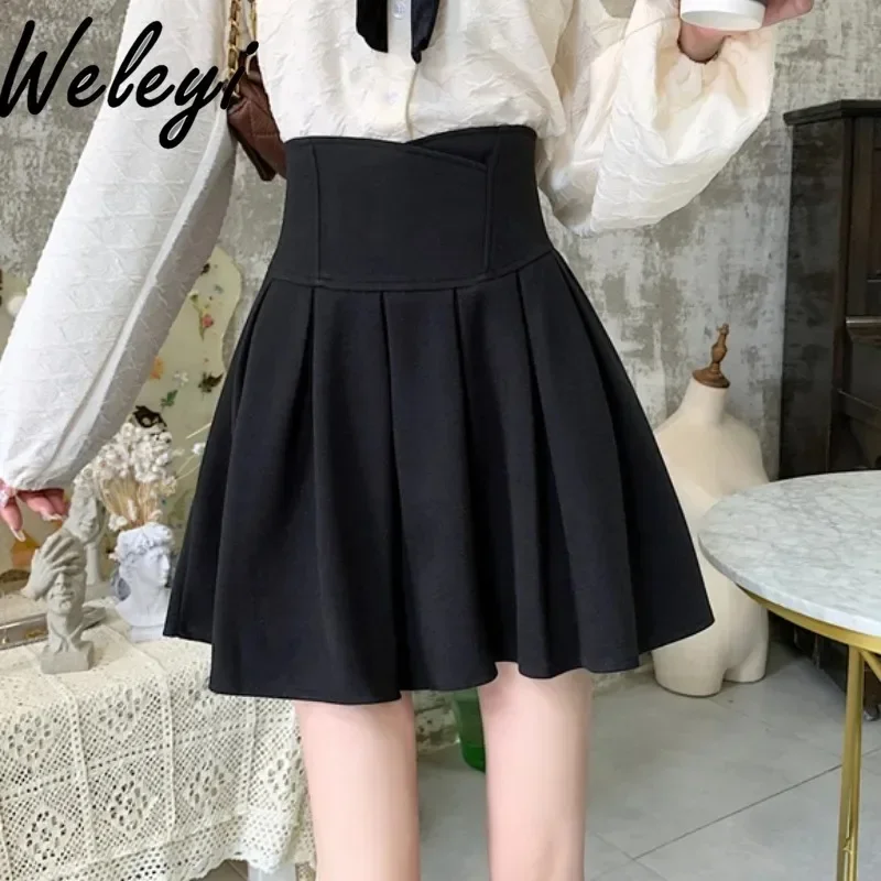 Japanese Style Sweet High Waisted Fishbone Skirt Classic 2024 Spring New Women's College Belly Tightening A-line Short Skirts