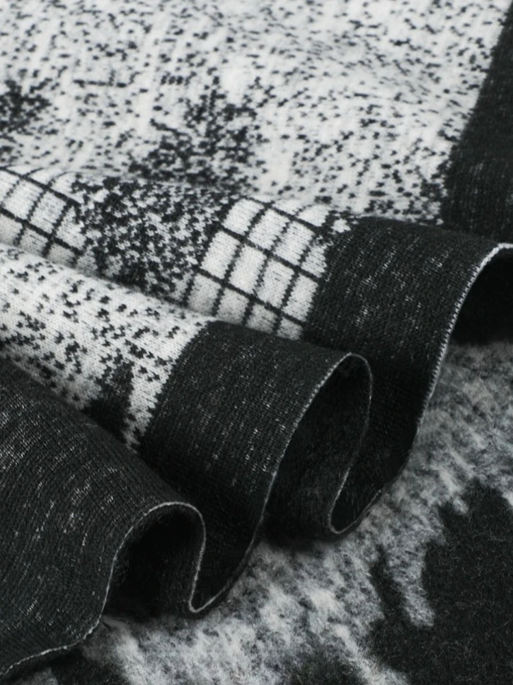 USPOP 2025 Otoño Invierno negro pata de gallo chal capa para mujer 710g grueso de gran tamaño borla envoltura bufanda de dos vías