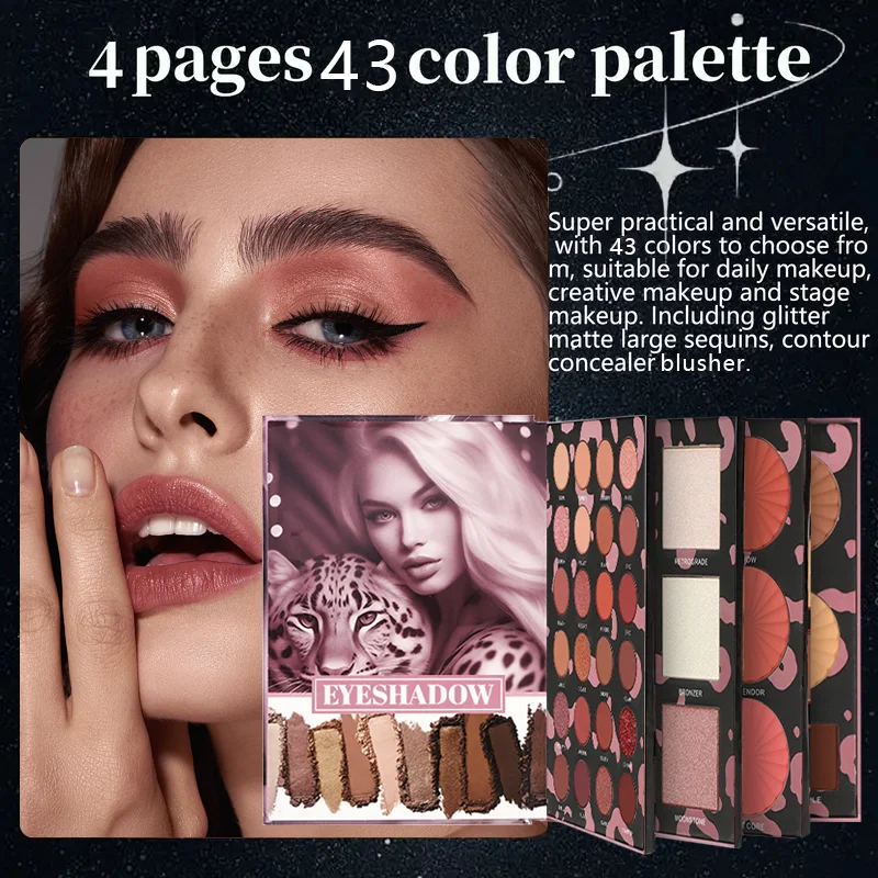 43 Color Leopard Eye Shadow Powder Blusher Highlight Color Makeup Plate Integrates Eye Shadow Highlight Powder Blusher Dressing