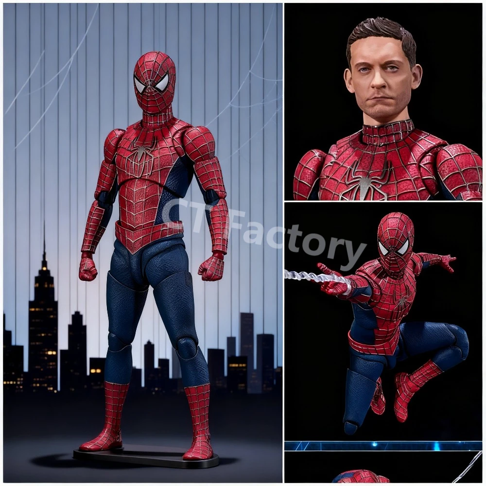 Figura de Ação Bandai CT Toys do Homem-Aranha, Traje Preto e Vermelho de Tobey Maguire, Modelo de Montagem em PVC de 14,5cm, Estátua de Filme de Super-Herói, Presente