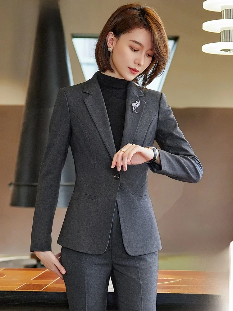 

Gray Women's Small Suit Jacket Professional Formal Commute Style Spring Autumn New Arrival Career Set Work Uniform