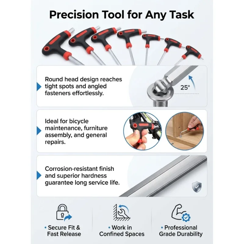 2/2.5/3/4/5/6/8/10mm Ball/Flat Head Hex Key Allen Wrench Hand Tool Universal Quick Snap Adapter Chrome Vanadium Steel Hexagonal view 5