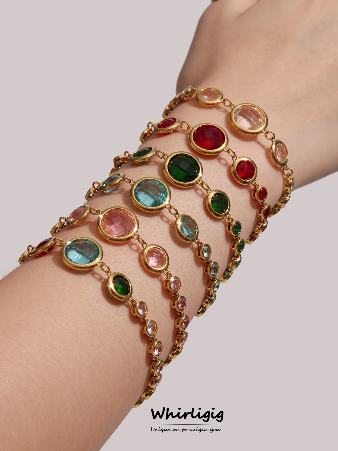 

Trendy Stainless Steel Bracelet for Women Colorful Round Luxury Czech Glass Gold Plated Charm Waterproof Jewelry