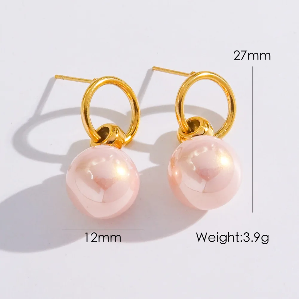 Fashionable Small Cute Pink White Pearl Stud Drop Earrings Women Stainless Steel Gold Plated Jewelry Earrings