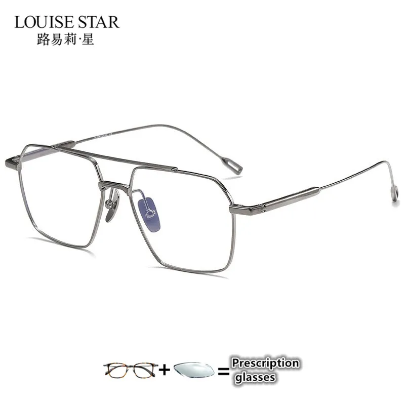 Retro polygonal large frame pure titanium optical eyeglass frame for men's non spherical resin prescription glasses progressive