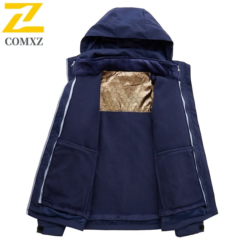 سترة رجالي بقلنسوة ممتازة من COMXZ 2025 سترة سميكة ودافئة لتسلق الصخور معطف كلاسيكي مريح وخفيف الوزن من القطن للشتاء #5