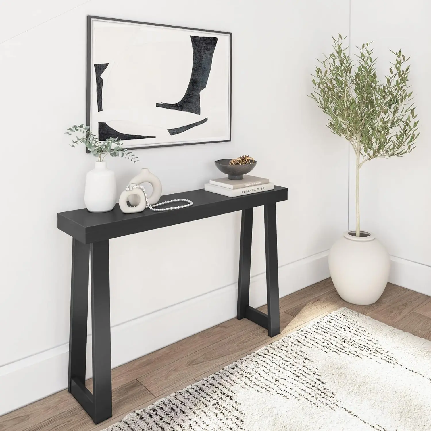 

Plank + Beam Solid Wood Console Table, 46.25 Inch, Sofa Table, Fits All Narrow Entry Tables, Easy to Assemble, Black