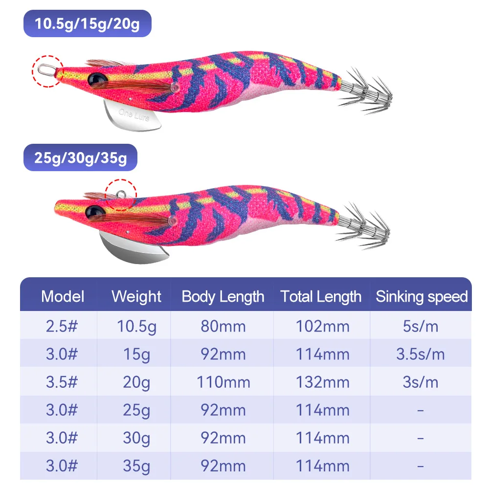 Kingdom Squid Jigs Fishing Lures 2.5# 3.0# 3.5# Artificial Squid Hook Jiggging Hard Shrimp Baits For Sea Fishing Cuttlefish EGI