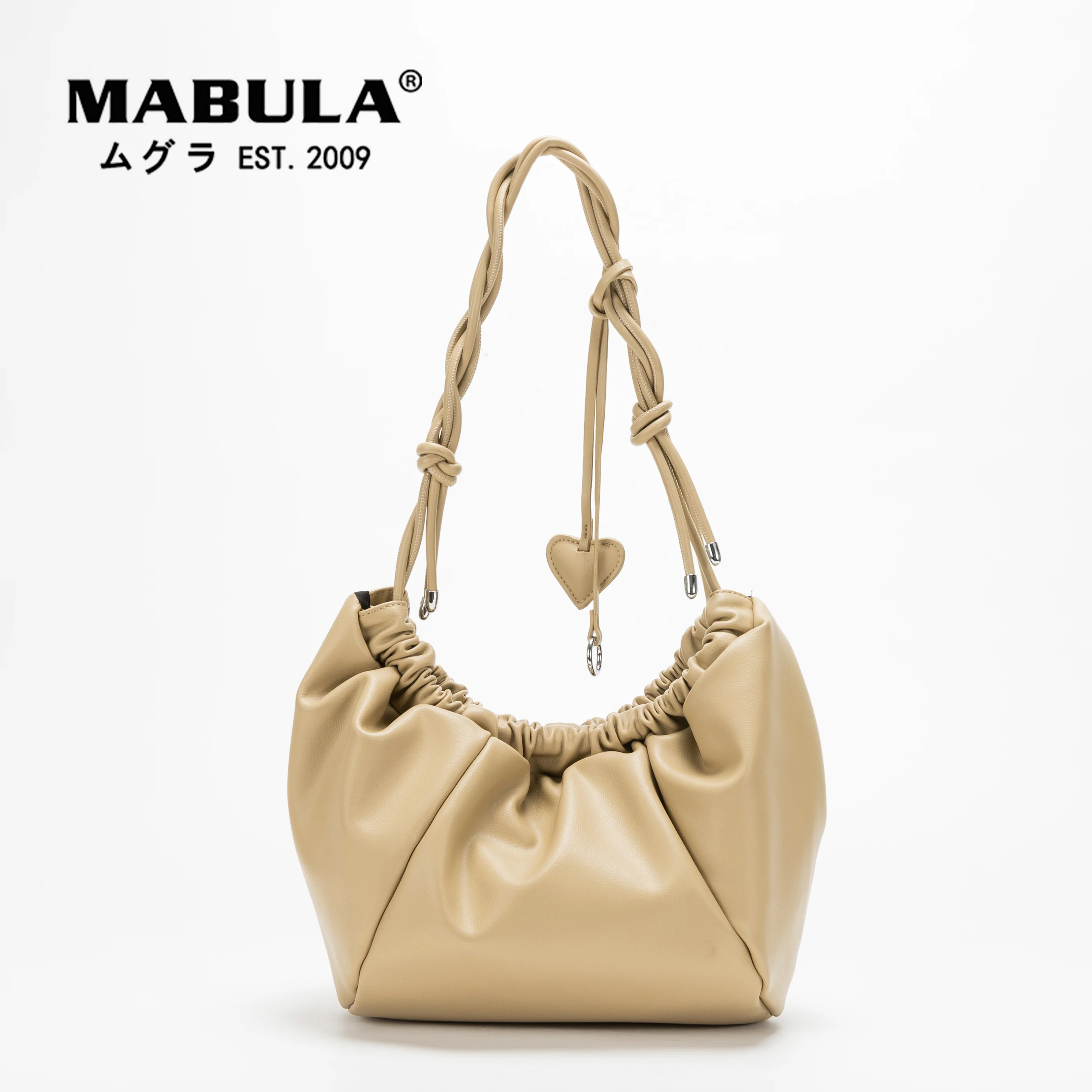 MABULA Khaki Dumpling Design Leather Lady Shoulder Purse Hasp Knot Pleated Chain Tote Handbag Fashion Sling Crossbody Hobo Bag