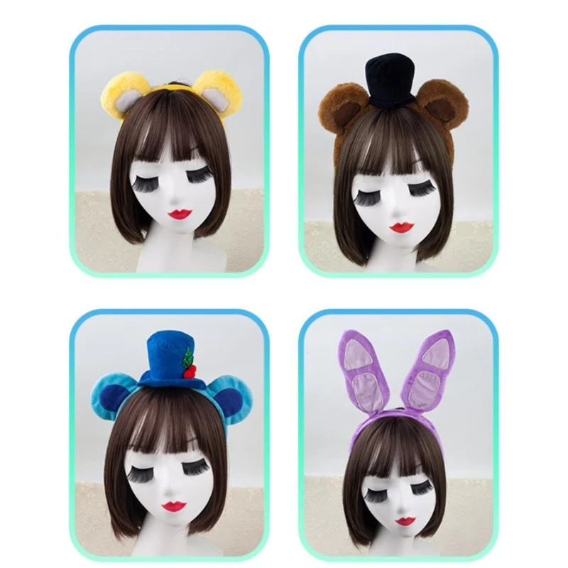 Lovely Plush Bear Ear Headband for Women Girl Birthday Party Gathering Headpiece School Event Accessory Stage Hairhoop