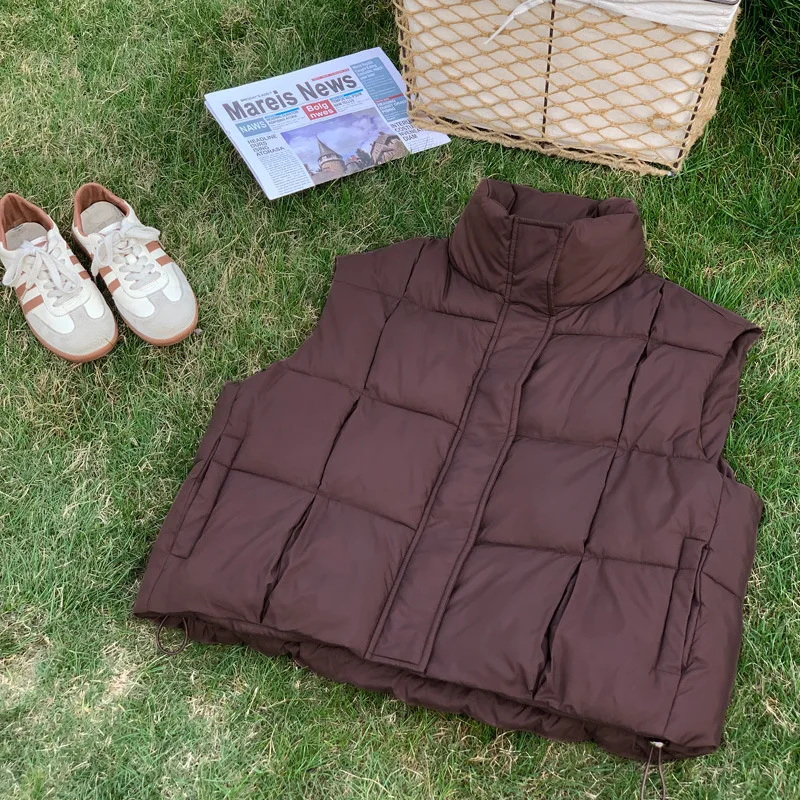 PinkyIsBlack 2025 New Sleeveless Winter Vest Jacket Female Down Cotton Vest Coat Puffer Waistcoat Stand Collar Short Outwear