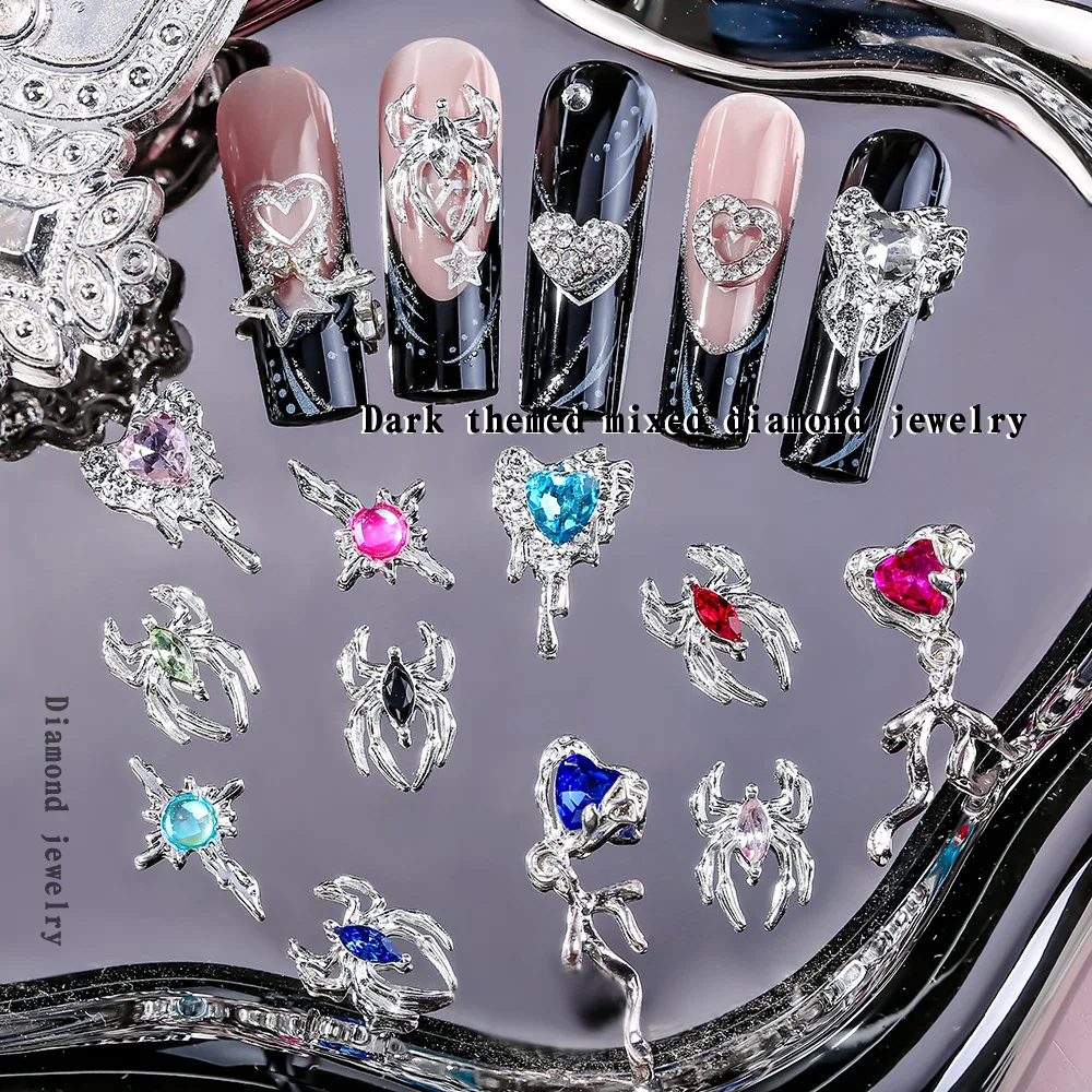 

10pcs New Nail Art Accessories Charms Shiny Spider Star Luxury Design Alloy Nail Diamond Love Rhinestones Nail Decoration Parts