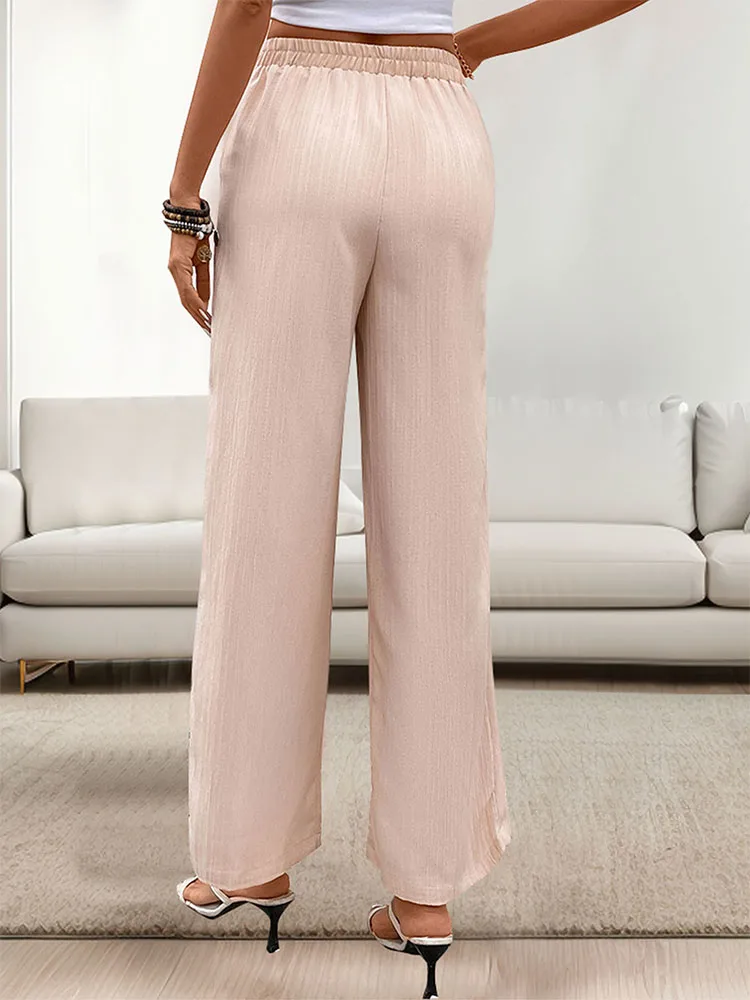 JIM & NORA 2024 summer hot new textured straight pants casual everything comfortable pocket lace-up pants