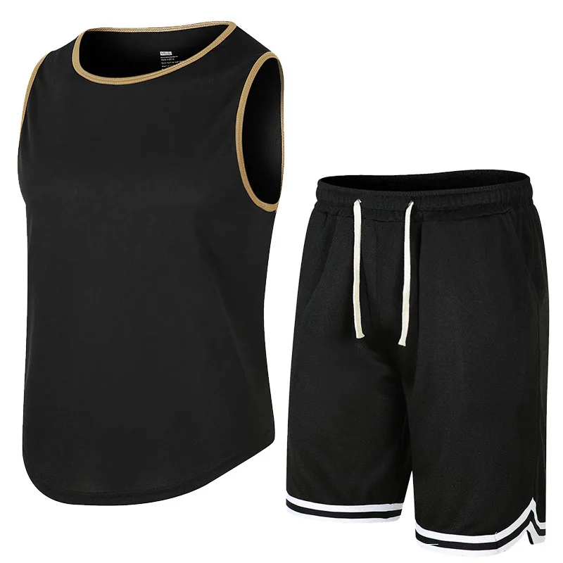 

2024 Men's Running 2 Piece Sets Light Quick Drying Mesh Tank Tops+Shorts classical Solid jogging Sportswear Man Summer