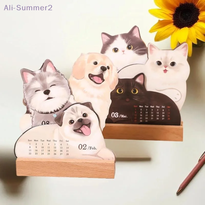 {MX} 2026 لطيف القط الكلب سلسلة أجندة مكتبية /رزنامة مكتبية مع قاعدة خشبية الجدول مخطط اليومية جدولة مذكرة ملاحظات مكتب زينة زخرفية #3