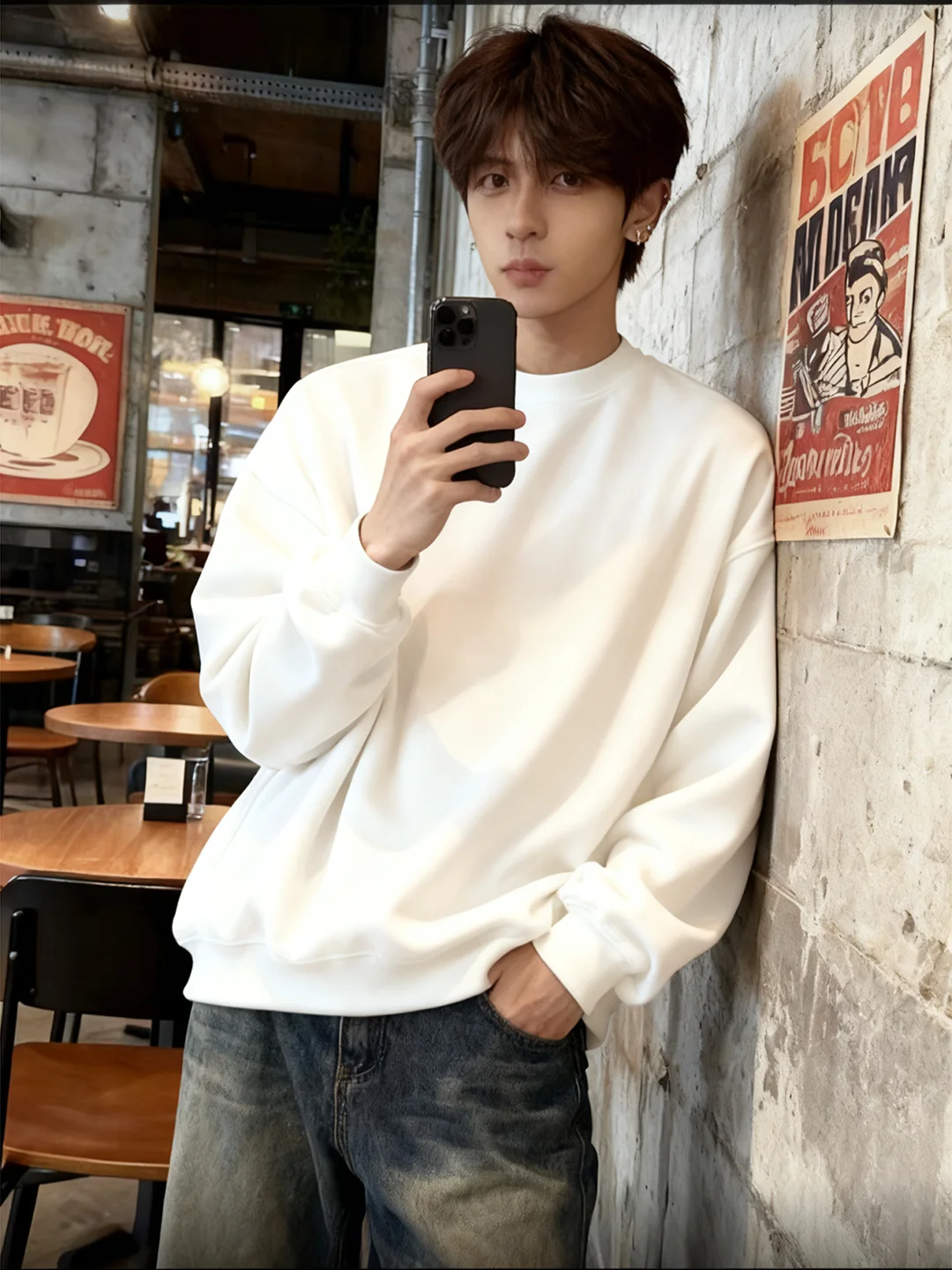 

Cleanfit Men's round Neck Fleece Lined Hoodie Long Sleeve Comfortable Fit Casual T-Shirt White Winter Inner Wear Base Shirt