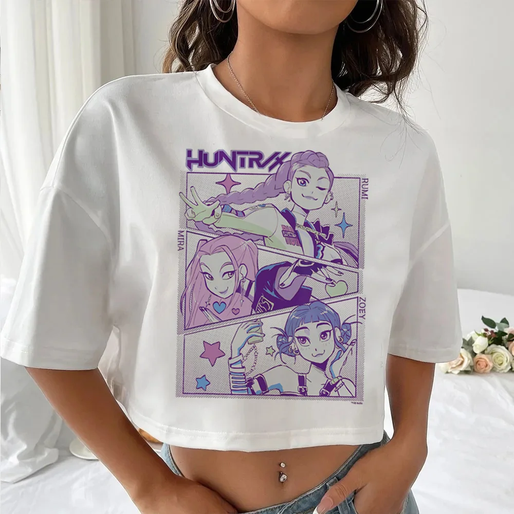 

Новинка 2025 года, Huntrix Kpop Demon Fanmerch Mira Rumi Zoey Hunter, укороченный топ, рубашка, сексуальная рубашка с короткими рукавами для девочек, подарок фанату