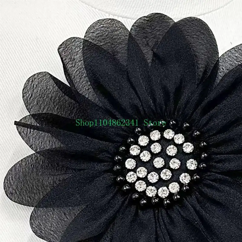 

5asd Rhinestones Pearls Lace Flower for Evening Gown Banquet Dress Sewing On Applique for Handcraft Project Scarf Clothing Hat