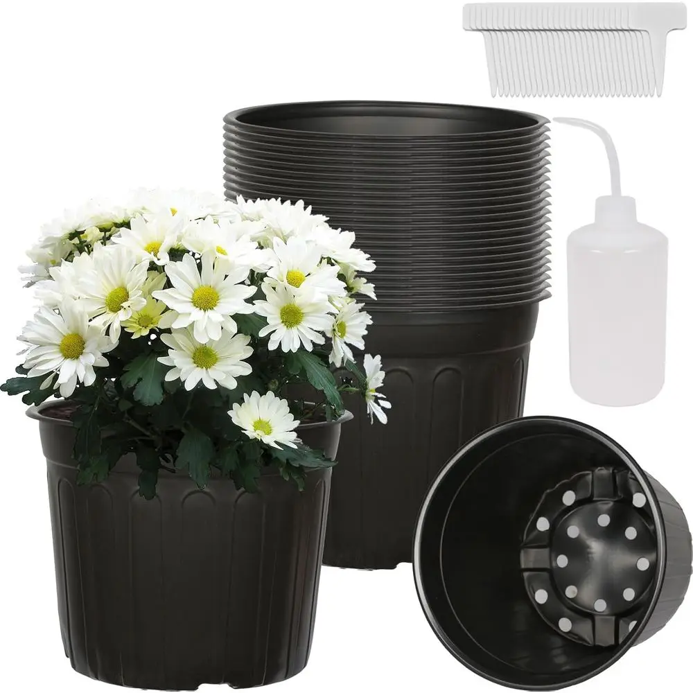 24-Pack 3 Gallon Flexible Plastic Plant Pots with 30 Labels, Thickened Seed Starting Containers for Indoor/Outdoor Plants, Seedl