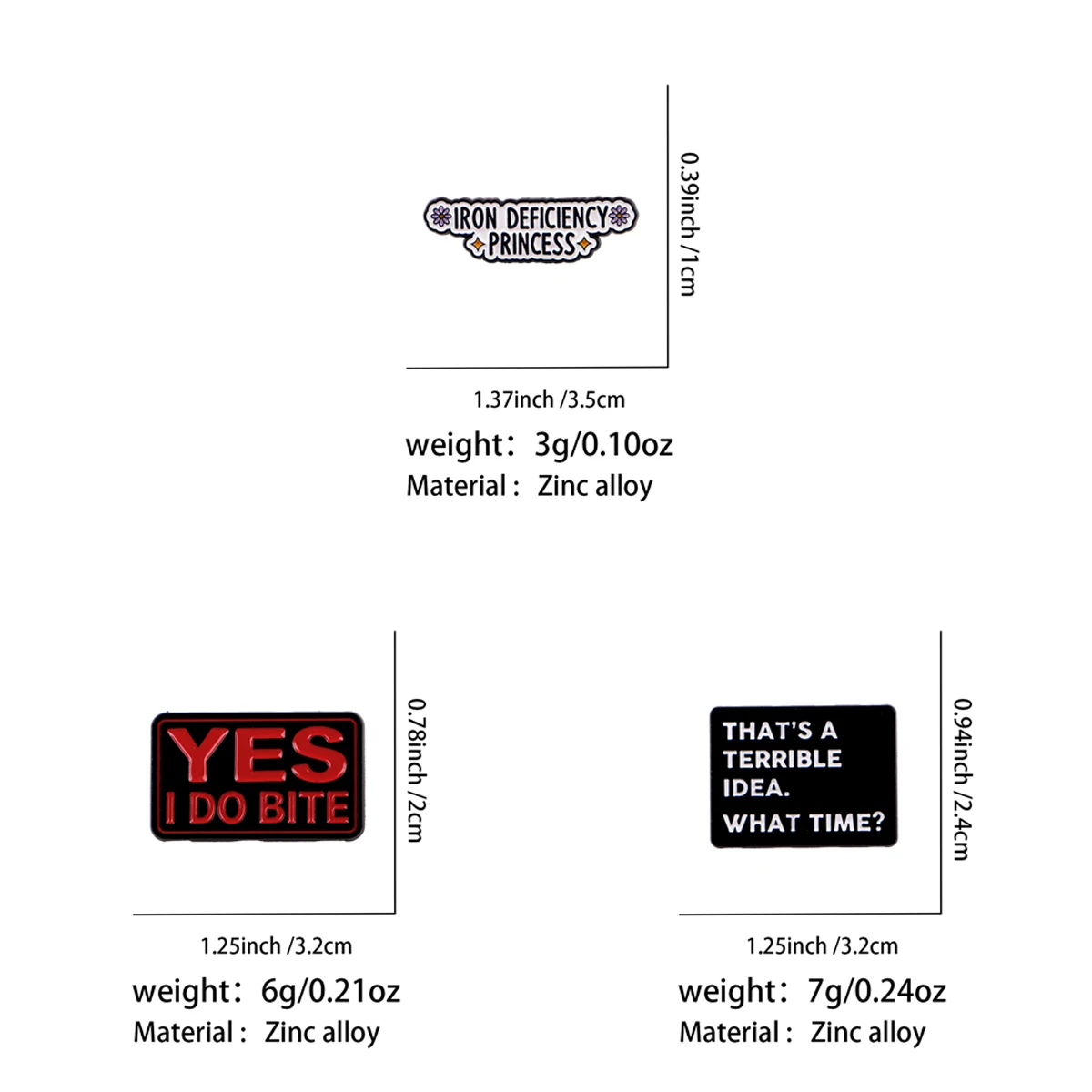 "YES I DO BITE" Zitate Emaille-Pins IRON DEFICIENCY PRINCESS Brosche Anstecknadel Abzeichen für Kleidung Accessoires Modeschmuck Geschenke – Detail 1
