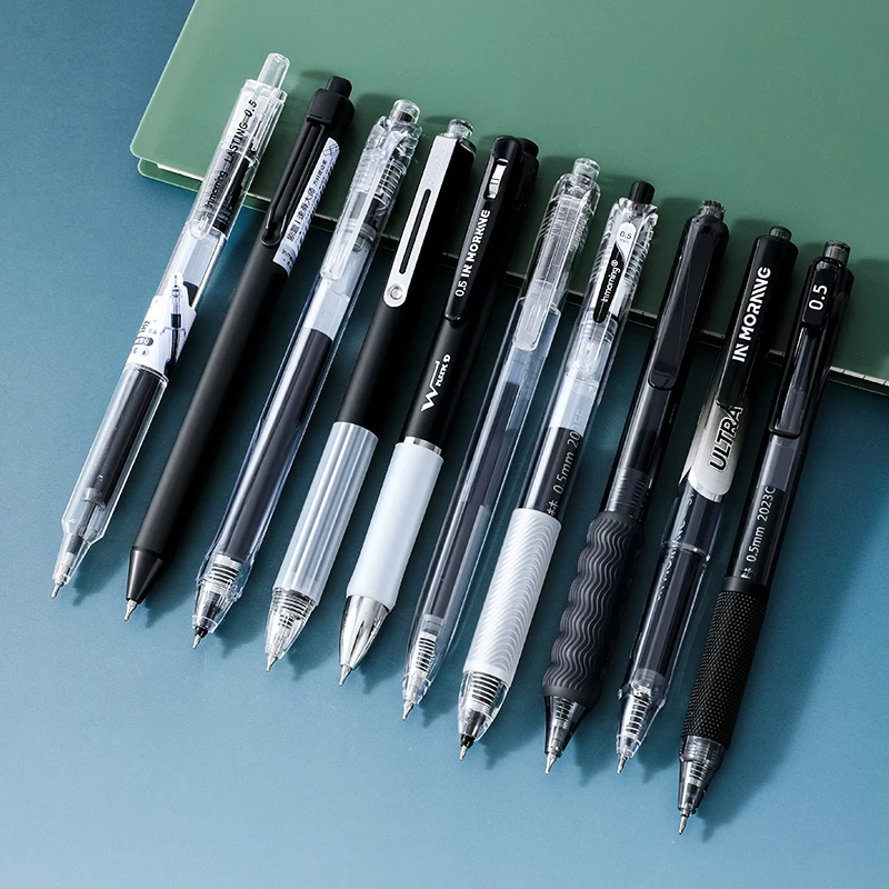 

10Pcs/Box Press Gel Pen Set Minimalist Design 0.5mm Black Ink Smooth Writing for Student Exam & Office Supplies
