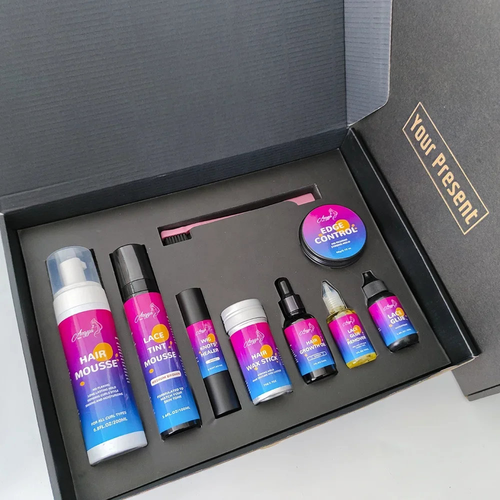 

Lace Melting Spray Hair Wax Stick Lace Glue Free custom Private Label Lace Tint Spray Hair Extension Tools Wig Install Kit Box