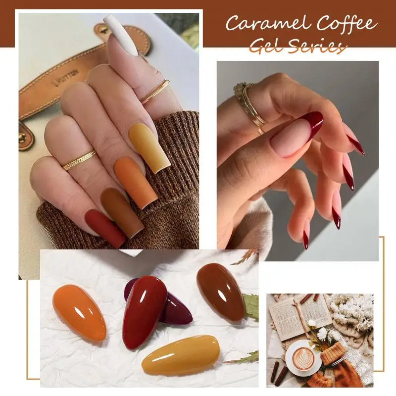 BORN PRETTY 6Pcs Fall Winter Gel Nail Polish Kit Soak Off LED Gel Nail Kit Orange Brown Nail Gel Kit Manicure Gift Collection