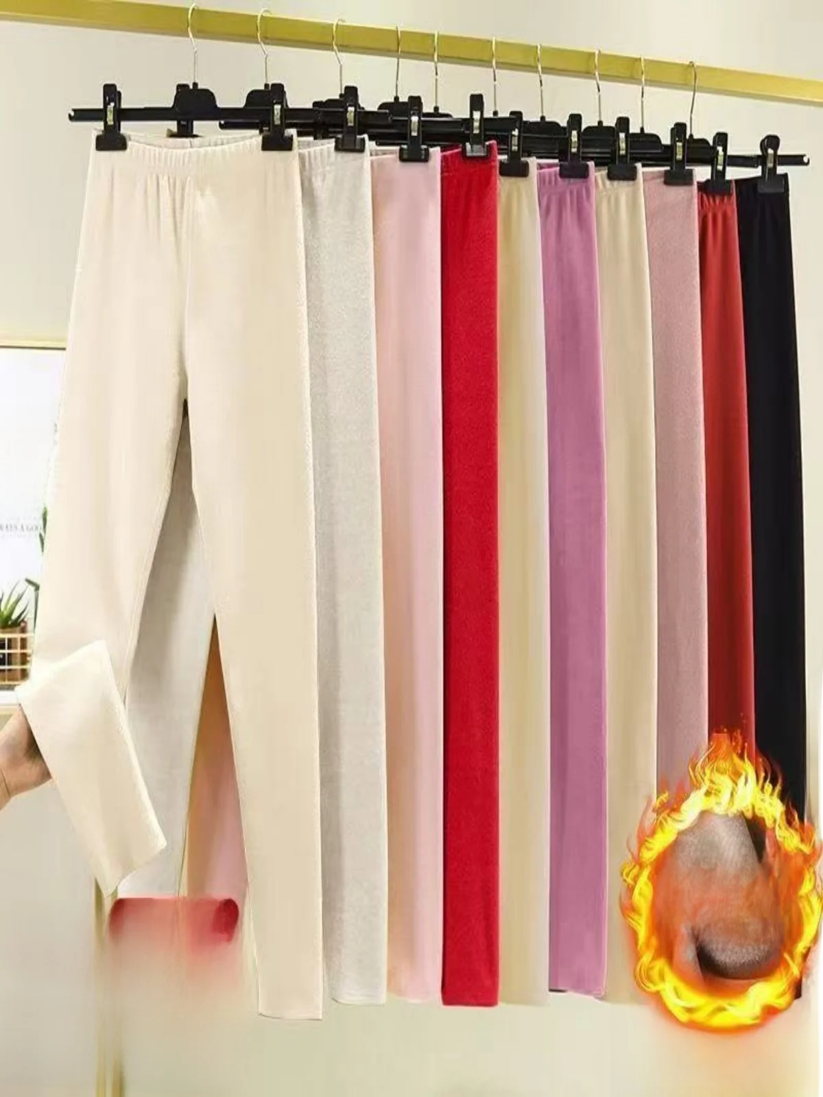 Women's Double-Sided Fleece-Lined Thickened Autumn Pants Mid-Waist Long Trousers Comfortable Soft Polyester Fiber Base Layer