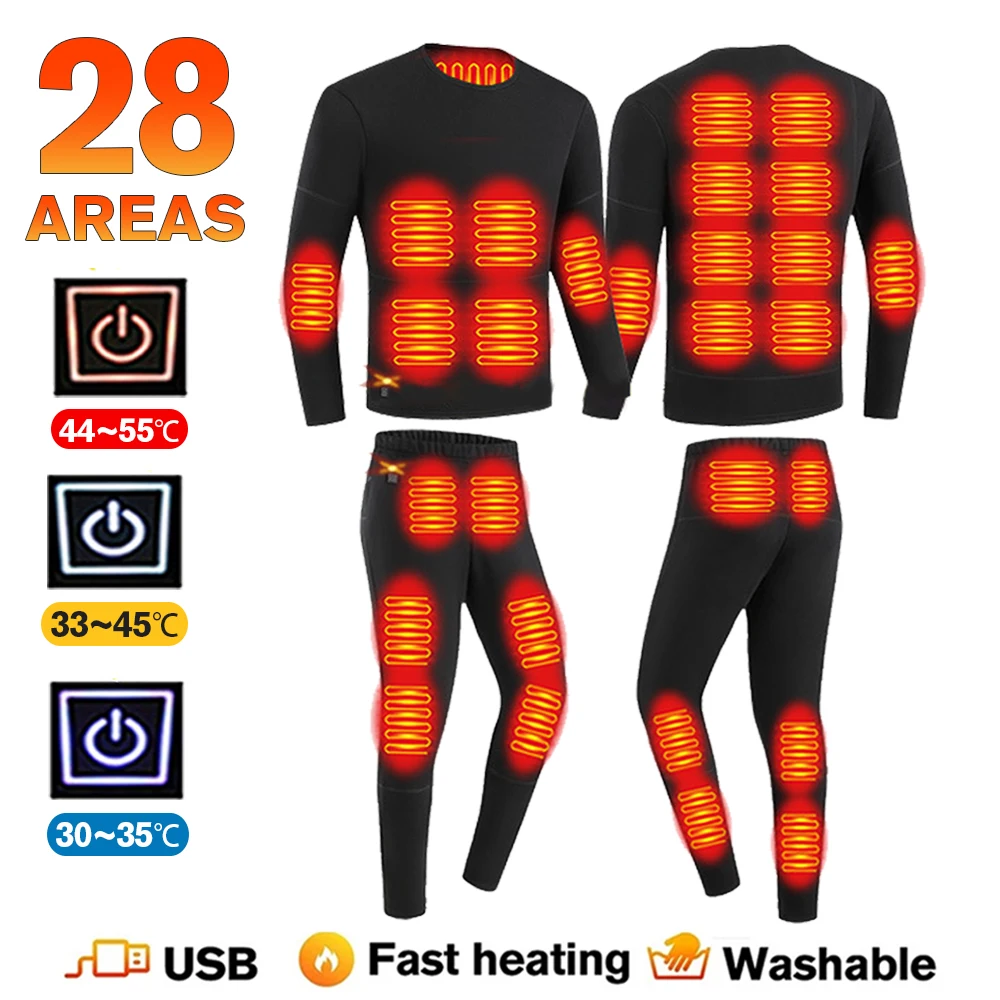 Heated Underwear 28 Areas Heating Jacket Winter Thermal Underwear Women Men  Winter Sports Accessories Electric Heated Equipment