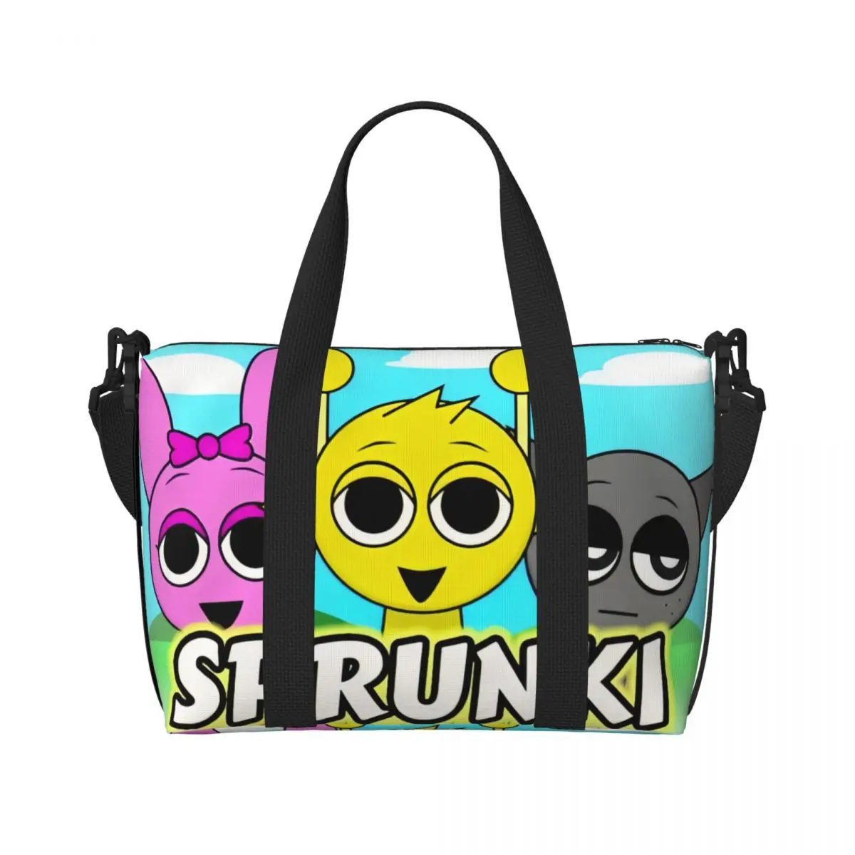 Custom SPRUNKI'S Incredibox Music Video Game Beach Tote Bag for Women Extra Large Gym Carry On Travel Shopping Bags