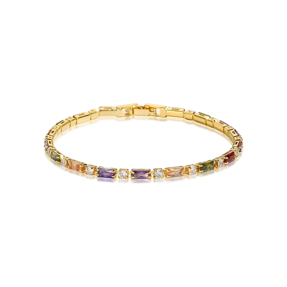 18K vergoldet neue Regenbogen CZ Tennis Armbänder für Frauen Armreif bunte Zirkonia Femme Braut Hochzeit Schmuck Geschenk – Detail 2