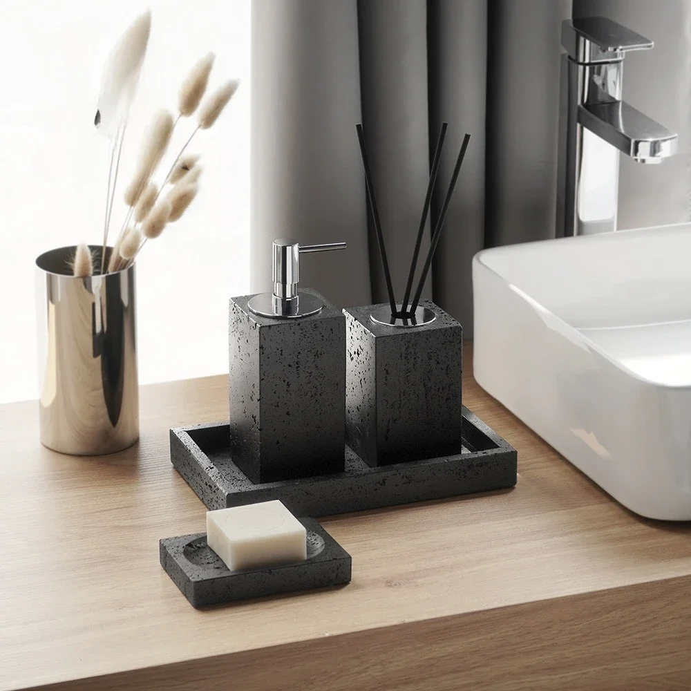 Modern Sandstone Cave Stone Rinse Cup Couple Toothbrush Bathroom Cup Accessories Lotion Bottle Aromatherapy Tray Soap Dispenser
