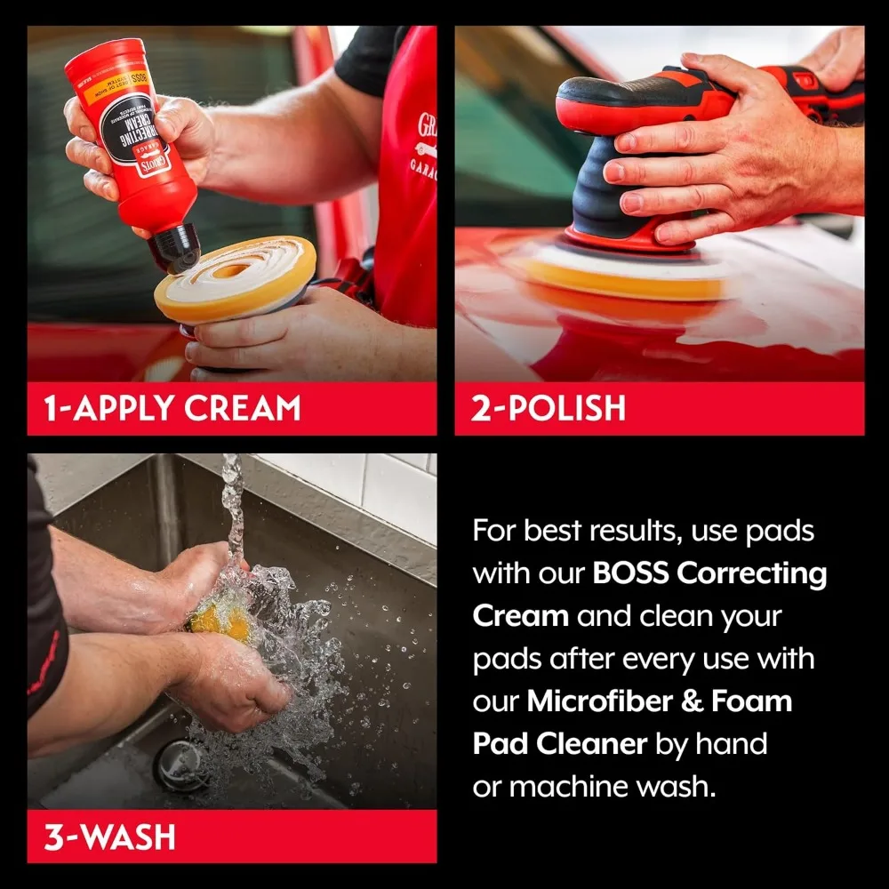 Orange Foam Polishing Pads for Cars, Removes Light to Moderate Paint Defects, Durable & Washable, 6.5 Inch Set of 2