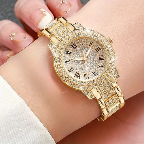 Imagen 2 del producto Relojes Para Mujer, pulsera, Relojes de pulsera de cuarzo Para Mujer, reloj de pulsera con tachuelas de diamantes a la moda, reloj con patrón romano, Relojes Para Mujer