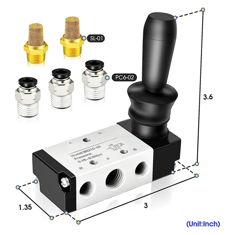 AF95-1/4 Polegada npt 5 vias 3 posições válvula manual de ar operado válvula solenóide pneumática controle manual push-pull