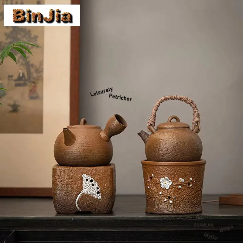 

Japanese Coarse Pottery Charcoal Fire Stove Outdoor Camping Tea Maker Kettle Set Boiling Water Side Handle Pot Carbon Furnace