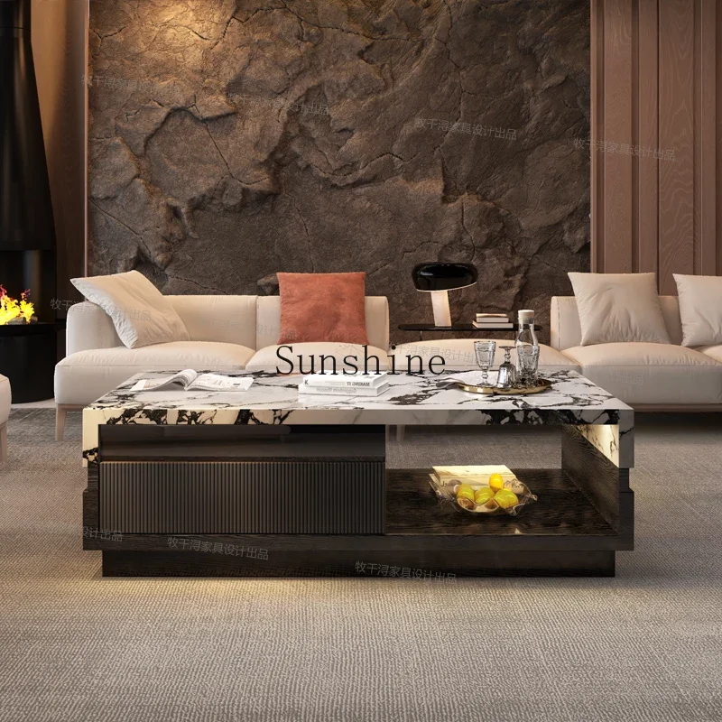 

Italian light luxury villa living room high sense large flat square solid wood coffee table FT