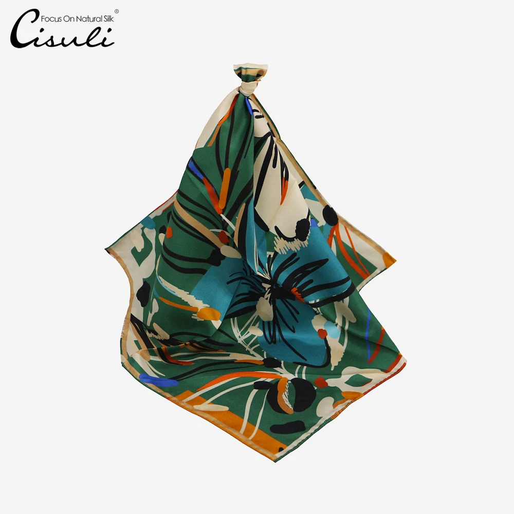 

CISULI Tiny Square Scarf 100% Mulberry Silk Twill Head Neck Scarf 50X50cm Women Fashion Accessory