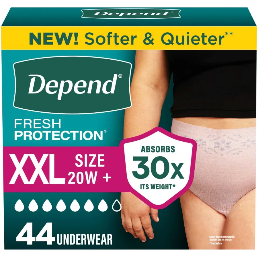 

Fresh Protection Incontinence Underwear for Women, Adult Diapers, XXL, 44 Count